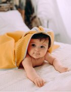 Floo for Baby Prosop de baie din bumbac cu capison si urechiuse Waffle Iepuras Galben
