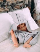 Floo for Baby Prosop de baie din bumbac cu capison si urechiuse Waffle Iepuras Gri
