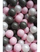 Flumi Set 200 bile din plastic colorate alb roz gri 7 cm