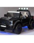 Ford Masinuta electrica pentru copii SuperDuty F450 Black cu 2 locuritelecomandaacumulator 24Vlumini LEDroti rezistente oglinzi retrovizoarefunctie trollerunitate audio USBbluetoothscaun reglabilindicator baterie