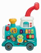 Free2Move Antemergator Magic Train Green 5 in 1 cu diverse activitati de joaca panou educational efecte sonore si luminoase