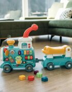Free2Move Antemergator Magic Train Green 5 in 1 cu diverse activitati de joaca panou educational efecte sonore si luminoase