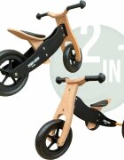 Free2Move Tricicleta copii fara pedale din lemn 2 in 1 Brown Black transformabila in bicicleta de echilibru varsta 16-3 ani scaun reglabil pe inaltime limitator de directie si roti silentioase