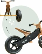 Free2Move Tricicleta copii fara pedale din lemn 2 in 1 Brown Black transformabila in bicicleta de echilibru varsta 16-3 ani scaun reglabil pe inaltime limitator de directie si roti silentioase