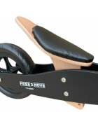 Free2Move Tricicleta copii fara pedale din lemn 2 in 1 Brown Black transformabila in bicicleta de echilibru varsta 16-3 ani scaun reglabil pe inaltime limitator de directie si roti silentioase