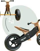 Free2Move Tricicleta copii fara pedale din lemn 2 in 1 Brown White transformabila in bicicleta de echilibru varsta 16-3 ani scaun reglabil pe inaltime limitator de directie si roti silentioase