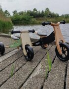 Free2Move Tricicleta copii fara pedale din lemn 2 in 1 Brown White transformabila in bicicleta de echilibru varsta 16-3 ani scaun reglabil pe inaltime limitator de directie si roti silentioase