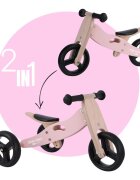 Free2Move Tricicleta copii fara pedale din lemn Pink varsta 1-3 ani transformabila in bicicleta de echilibru scaun reglabil pe inaltime un limitator de directie si roti silentioase