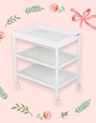 FreeON Masuta de infasat Mila din lemn cu 4 roti pentru transport facil cu 3 suprafete de depozitare 76x54x86 cm White