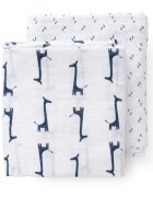 Fresk Set 2 paturici muselina de infasat din bumbac organic Giraf indigo blue 120x120 cm