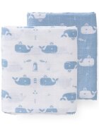Fresk Set 2 paturici muselina de infasat din bumbac organic Whale blue fog 120x120 cm