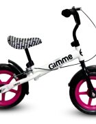 Gimme Bicicleta copii fara pedale Nemo Pink 11 inch de la 2 ani inaltimea recomandata 85-110 cm roti din material EVA rezistent ghidon si scaun reglabile pe inaltime frana de mana inaltime sezut 32-48 cm