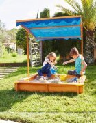 Ginger Home Cutie de nisip pentru copii Blue cu copertina reglabila si impermeabila tratata cu protectie UV30 117x117 cmCapacitate de incarcare 200 kgcolturi cu protectii din plastic