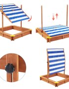Ginger Home Cutie de nisip pentru copii Wood 118x118x118 cmcopertina reglabila si impermeabila tratata cu protectie UVcolturi cu protectii din plastic