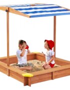 Ginger Home Cutie de nisip pentru copii Wood 118x118x118 cmcopertina reglabila si impermeabila tratata cu protectie UVcolturi cu protectii din plastic