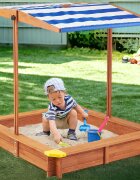 Ginger Home Cutie de nisip pentru copii Wood 118x118x118 cmcopertina reglabila si impermeabila tratata cu protectie UVcolturi cu protectii din plastic