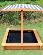 Ginger Home Cutie de nisip pentru copii Wood 118x118x118 cmcopertina reglabila si impermeabila tratata cu protectie UVcolturi cu protectii din plastic