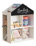 Ginger Home Dulap organizator pentru carti si jucarii tip casuta Montessori Alb cu 6 compartimente si tabla neagra de scris
