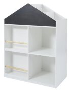 Ginger Home Dulap organizator pentru carti si jucarii tip casuta Montessori Alb cu 6 compartimente si tabla neagra de scris