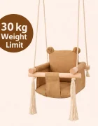 Ginger Home Leagan din lemn pentru copii Bear cu spatarsezut moale cu husa din bumbac utilizare interiorexterior greutate admisa 30 kg
