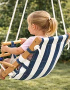 Ginger Home Leagan din lemn pentru copii tip sezlong Style Swingsezut moale cu husa din bumbac utilizare interiorexterior greutate admisa 70 kg franghii reglabile