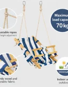Ginger Home Leagan din lemn pentru copii tip sezlong Style Swingsezut moale cu husa din bumbac utilizare interiorexterior greutate admisa 70 kg franghii reglabile