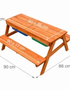 Ginger Home Masa 2in1 din lemn pentru copii cu bancute si nisipar Lift-Up Top2 cuve din plastc incluseperfecta pentru curtegradinaterasa
