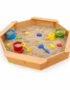 Ginger Home Nisipar din lemn pentru copii Octogonal 134.5x134.5 cm cu 4 bancute integratefolie pentru baza inclusaperfect pentru curtegradinagradiniteloc de joaca