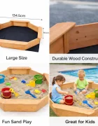 Ginger Home Nisipar din lemn pentru copii Octogonal 134.5x134.5 cm cu 4 bancute integratefolie pentru baza inclusaperfect pentru curtegradinagradiniteloc de joaca