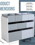 Ginger Home Organizator copii din lemn AlbGri pentru jucarii cu 2 cutii mari 3 medii si 4 mici textile detasabilecolturi si margini rotunjite dimensiuni 825x293x60 cm