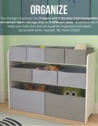 Ginger Home Organizator copii din lemn AlbGri pentru jucarii cu 2 cutii mari 3 medii si 4 mici textile detasabilecolturi si margini rotunjite dimensiuni 825x293x60 cm
