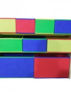 Ginger Home Organizator copii din lemn Color pentru jucarii cu 2 cutii mari 3 medii si 4 mici textile detasabilecolturi si margini rotunjite dimensiuni 825x293x60 cm