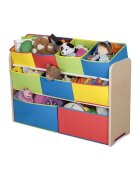 Ginger Home Organizator copii din lemn Color pentru jucarii cu 2 cutii mari 3 medii si 4 mici textile detasabilecolturi si margini rotunjite dimensiuni 825x293x60 cm