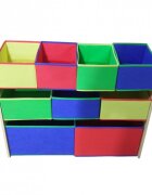 Ginger Home Organizator copii din lemn Color pentru jucarii cu 2 cutii mari 3 medii si 4 mici textile detasabilecolturi si margini rotunjite dimensiuni 825x293x60 cm