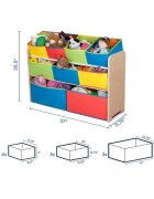 Ginger Home Organizator copii din lemn Color pentru jucarii cu 2 cutii mari 3 medii si 4 mici textile detasabilecolturi si margini rotunjite dimensiuni 825x293x60 cm