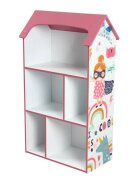 Ginger Home Organizator copii Super Girl tip casuta din lemn pentru jucarii si carti cu 5 compartimente cadru robust din MDF cu colturi si margini rotunjitedimensiuni 54x27x915 cm