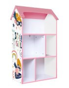 Ginger Home Organizator copii Super Girl tip casuta din lemn pentru jucarii si carti cu 5 compartimente cadru robust din MDF cu colturi si margini rotunjitedimensiuni 54x27x915 cm