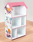Ginger Home Organizator copii Super Girl tip casuta din lemn pentru jucarii si carti cu 5 compartimente cadru robust din MDF cu colturi si margini rotunjitedimensiuni 54x27x915 cm