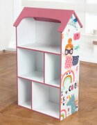 Ginger Home Organizator copii Super Girl tip casuta din lemn pentru jucarii si carti cu 5 compartimente cadru robust din MDF cu colturi si margini rotunjitedimensiuni 54x27x915 cm
