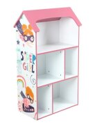 Ginger Home Organizator copii Super Girl tip casuta din lemn pentru jucarii si carti cu 5 compartimente cadru robust din MDF cu colturi si margini rotunjitedimensiuni 54x27x915 cm