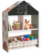 Ginger Home Organizator din lemn cu 2 cutii textile rafturi si tabla Forest