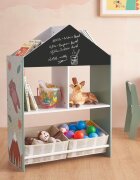 Ginger Home Organizator din lemn cu 2 cutii textile rafturi si tabla Forest