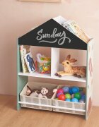 Ginger Home Organizator din lemn cu 2 cutii textile rafturi si tabla Forest