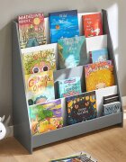 Ginger Home Organizator din lemn pentru copii AlbGri cu 4 rafturi pentru carti si reviste61x30x70 cm