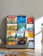 Ginger Home Organizator din lemn pentru copii AlbGri cu 4 rafturi pentru carti si reviste61x30x70 cm