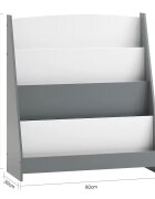 Ginger Home Organizator din lemn pentru copii AlbGri cu 4 rafturi pentru carti si reviste61x30x70 cm