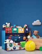 Ginger Home Organizator din lemn pentru copii Monster pentru jucarii cu 9 cutii textile detasabilecolturi si margini rotunjitedimensiune 92x30x60 cm