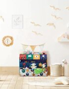 Ginger Home Organizator din lemn pentru copii Monster pentru jucarii cu 9 cutii textile detasabilecolturi si margini rotunjitedimensiune 92x30x60 cm