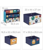 Ginger Home Organizator din lemn pentru copii Monster pentru jucarii cu 9 cutii textile detasabilecolturi si margini rotunjitedimensiune 92x30x60 cm