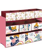 Ginger Home Organizator din lemn pentru copii Super Girl pentru jucarii cu 9 cutii textile detasabilecolturi si margini rotunjitedimensiune 92x30x60 cm